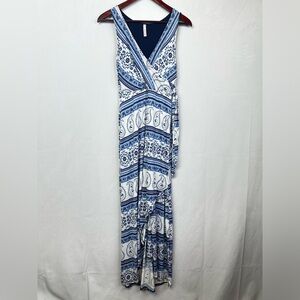 Gilli Maxi Paisley Dress Sleeveless V-Neck Summer Nautical Vacation Small Blue